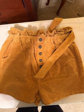 Love Tree Mustard Corduroy Paperbag Waist Shorts